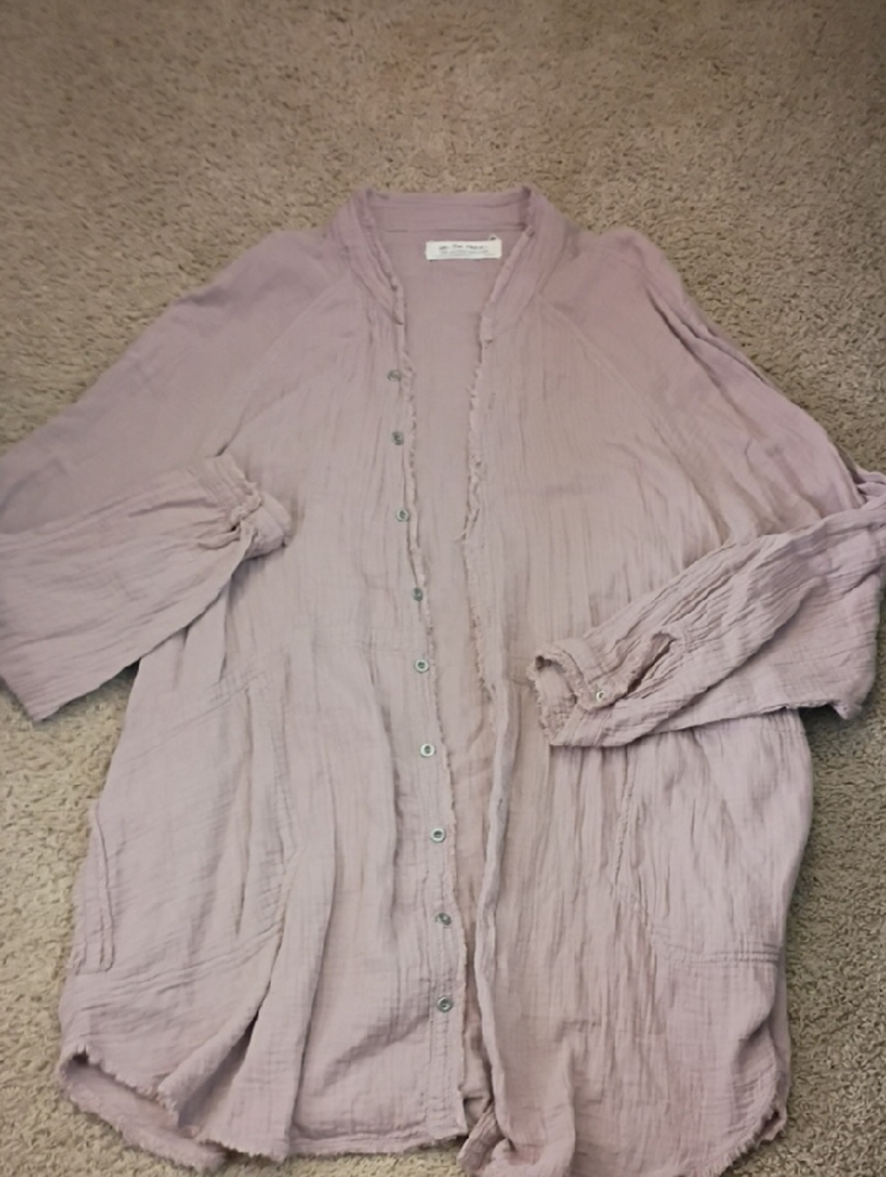 We The Free Crinkled Button-Down Shirt Jacket in Dusty Pink